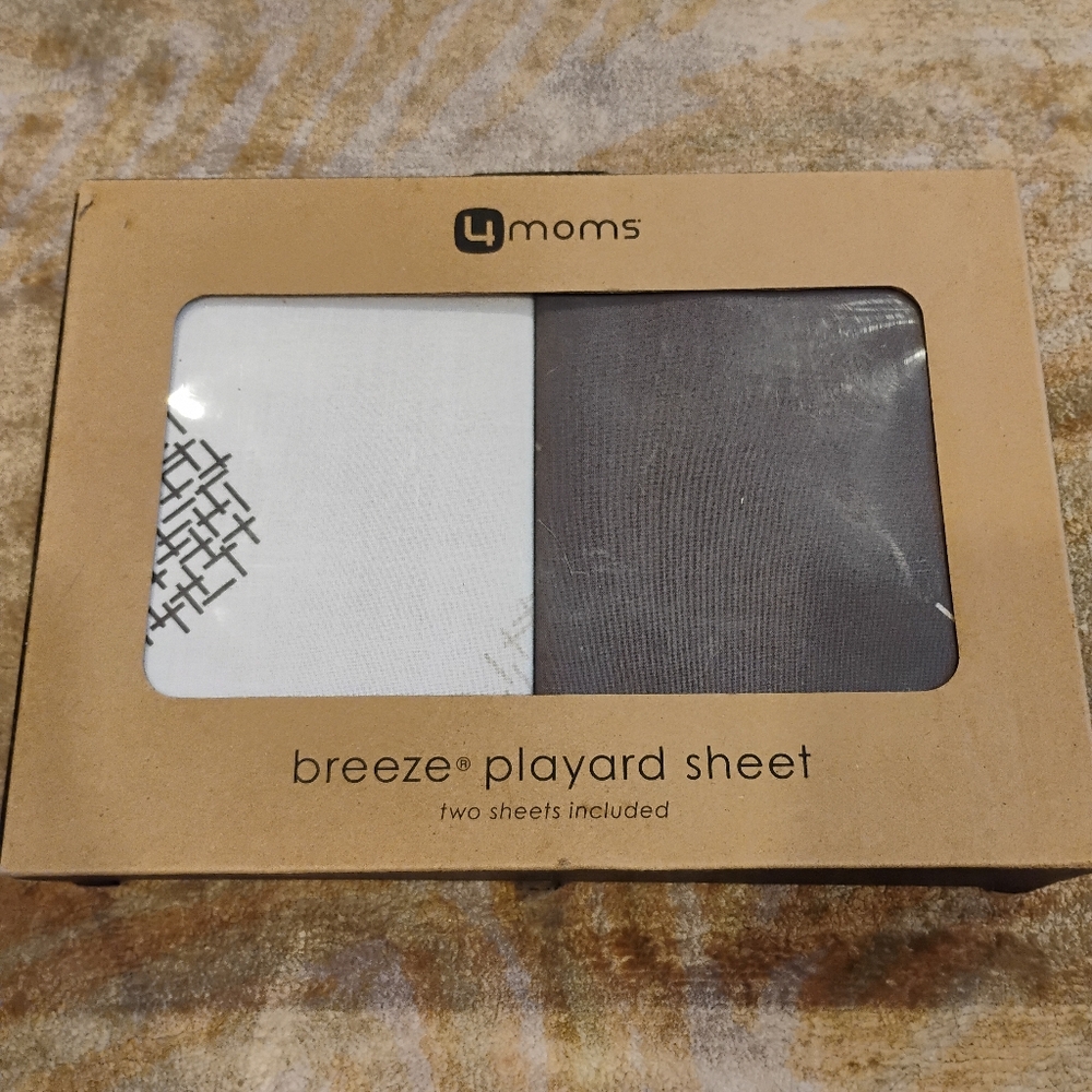 New 4moms Breeze Playard Sheet Set - White and Gray Sheets.  100% Cotton